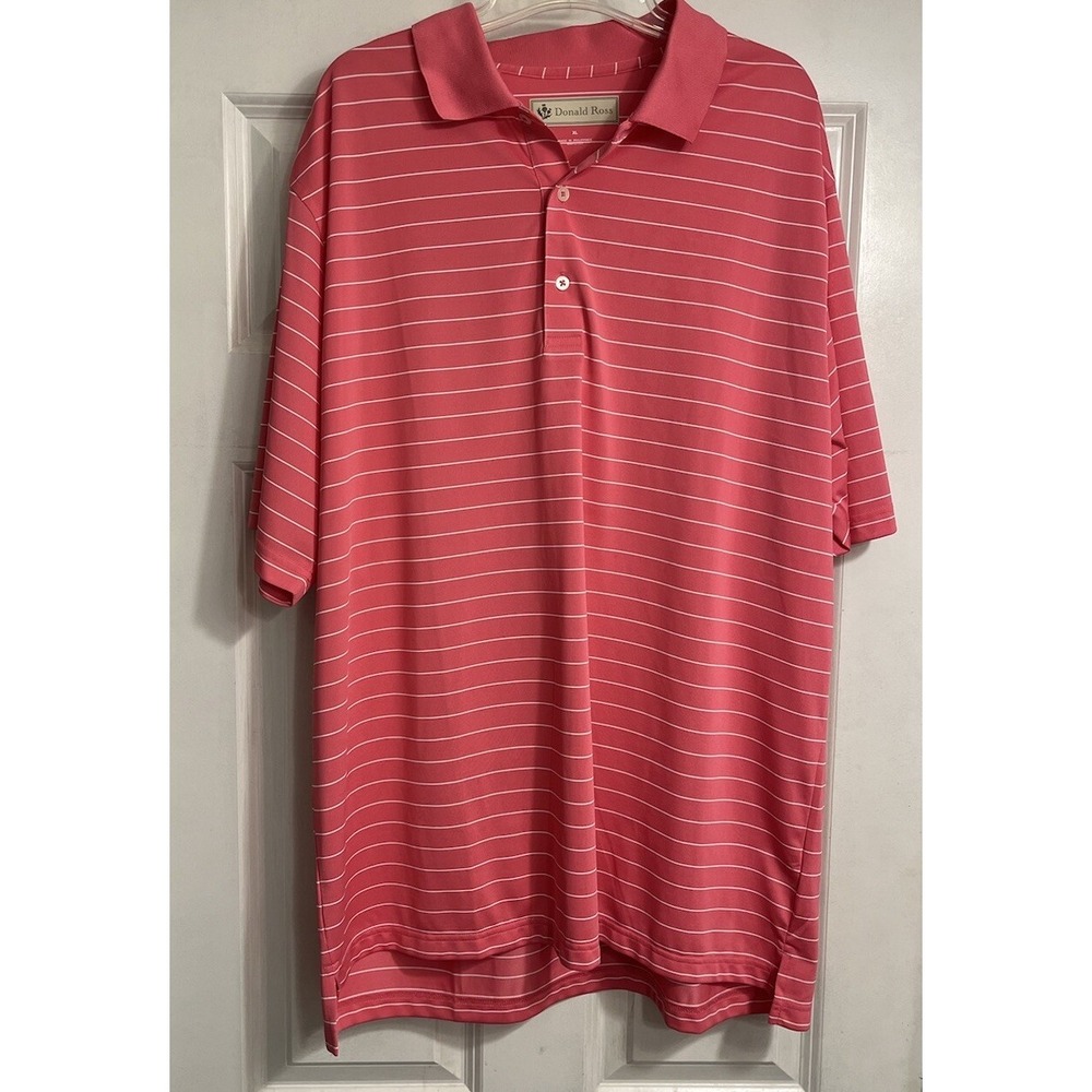 Donald Ross XL Sport Mens Polo Shirt Extra Large Pink White Stripe Pullover Golf